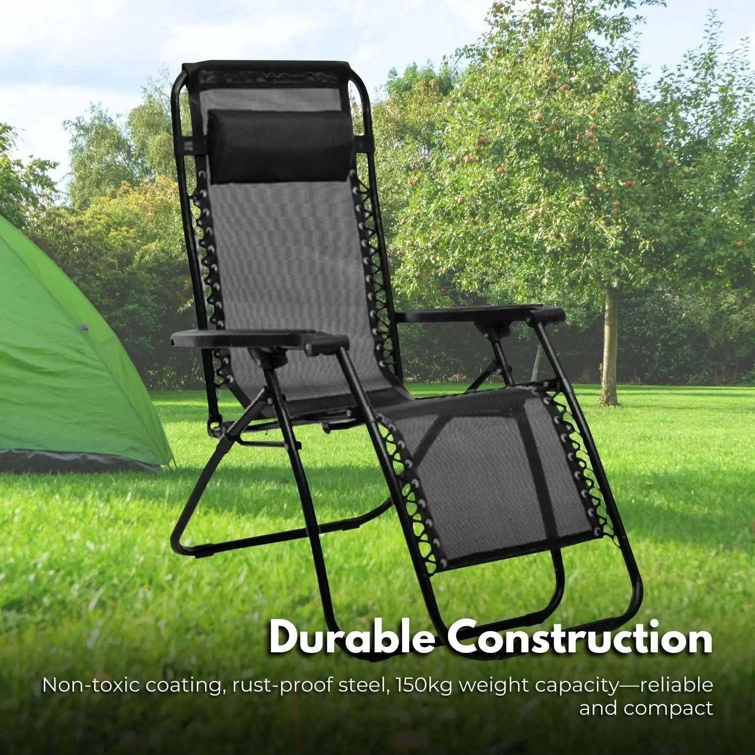 Kiliroo Outdoor Folding Reclining Camping Beach Chair with Breathable Mesh Black