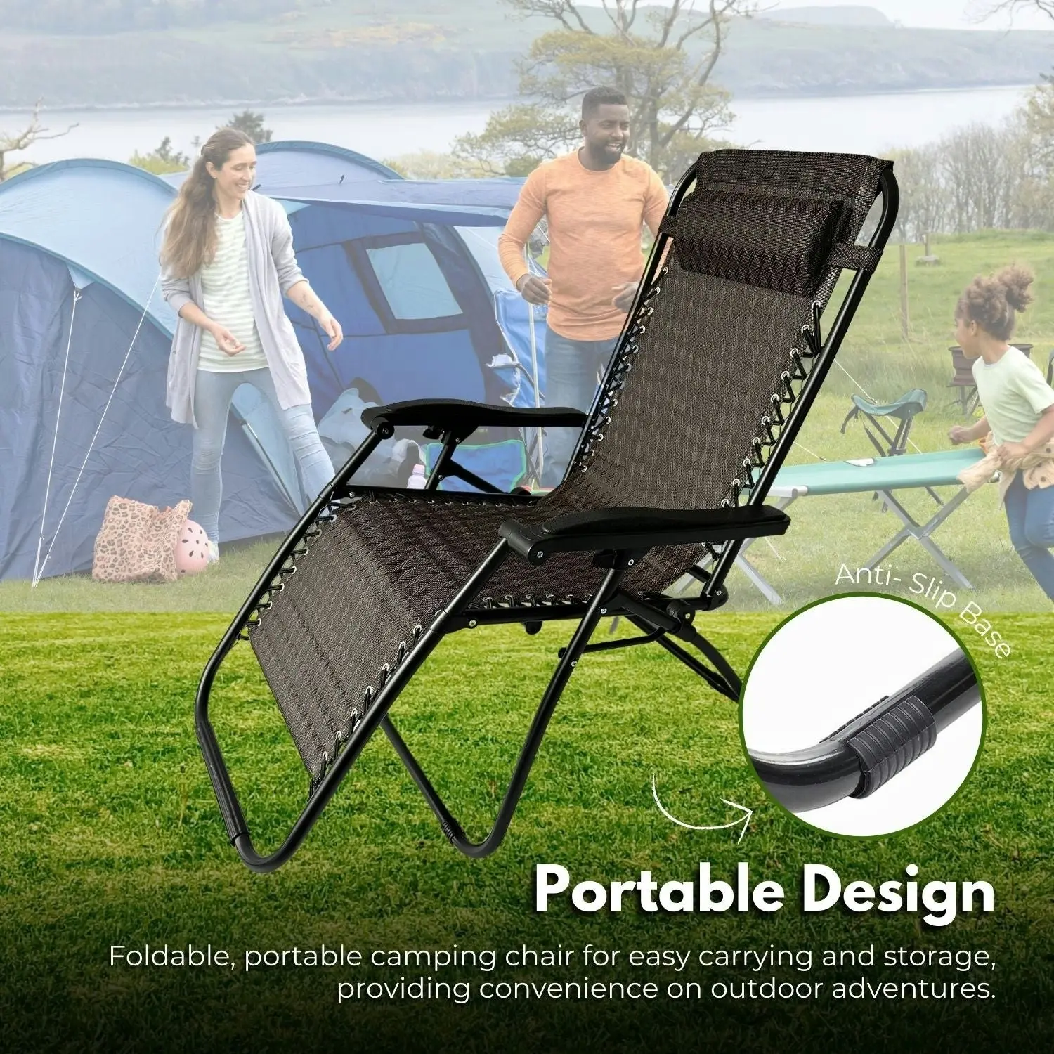 Kiliroo Outdoor Folding Reclining Camping Beach Chair with Breathable Mesh Argyle