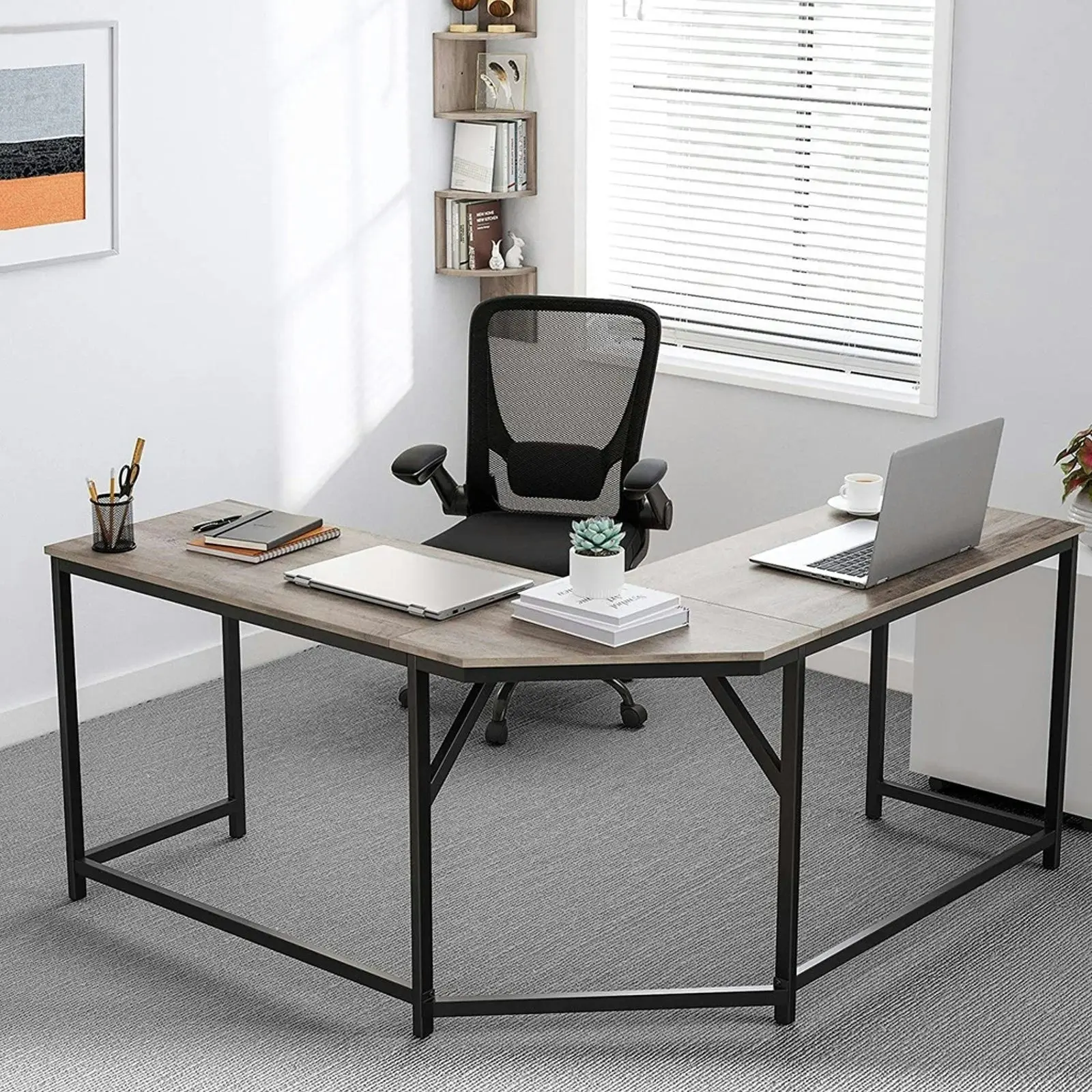 VASAGLE L-Shaped Computer Desk Greige