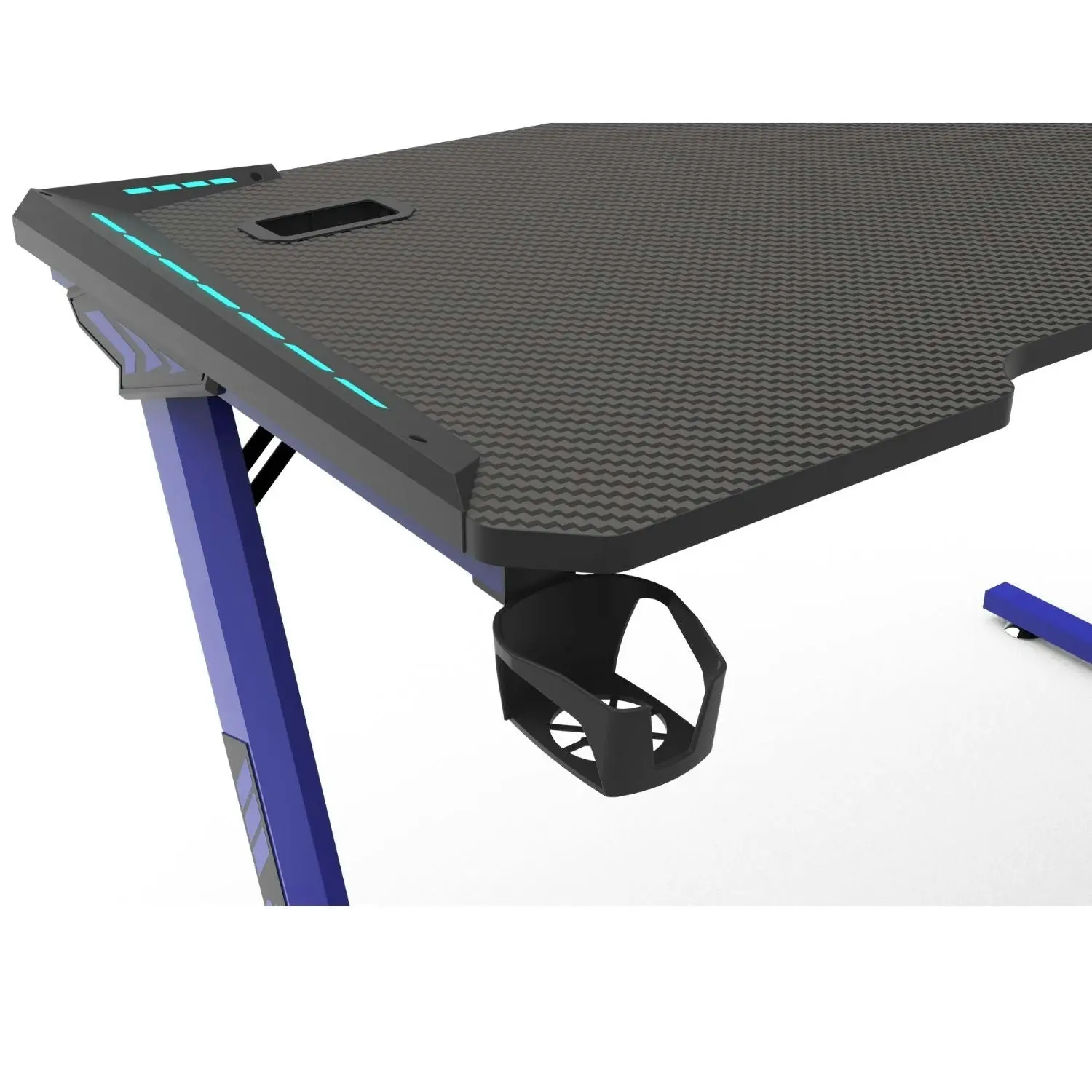 Ekkio Ergonomic Carbon Fibre Textured RGB Gaming Desk Z Shape Blue 140cm