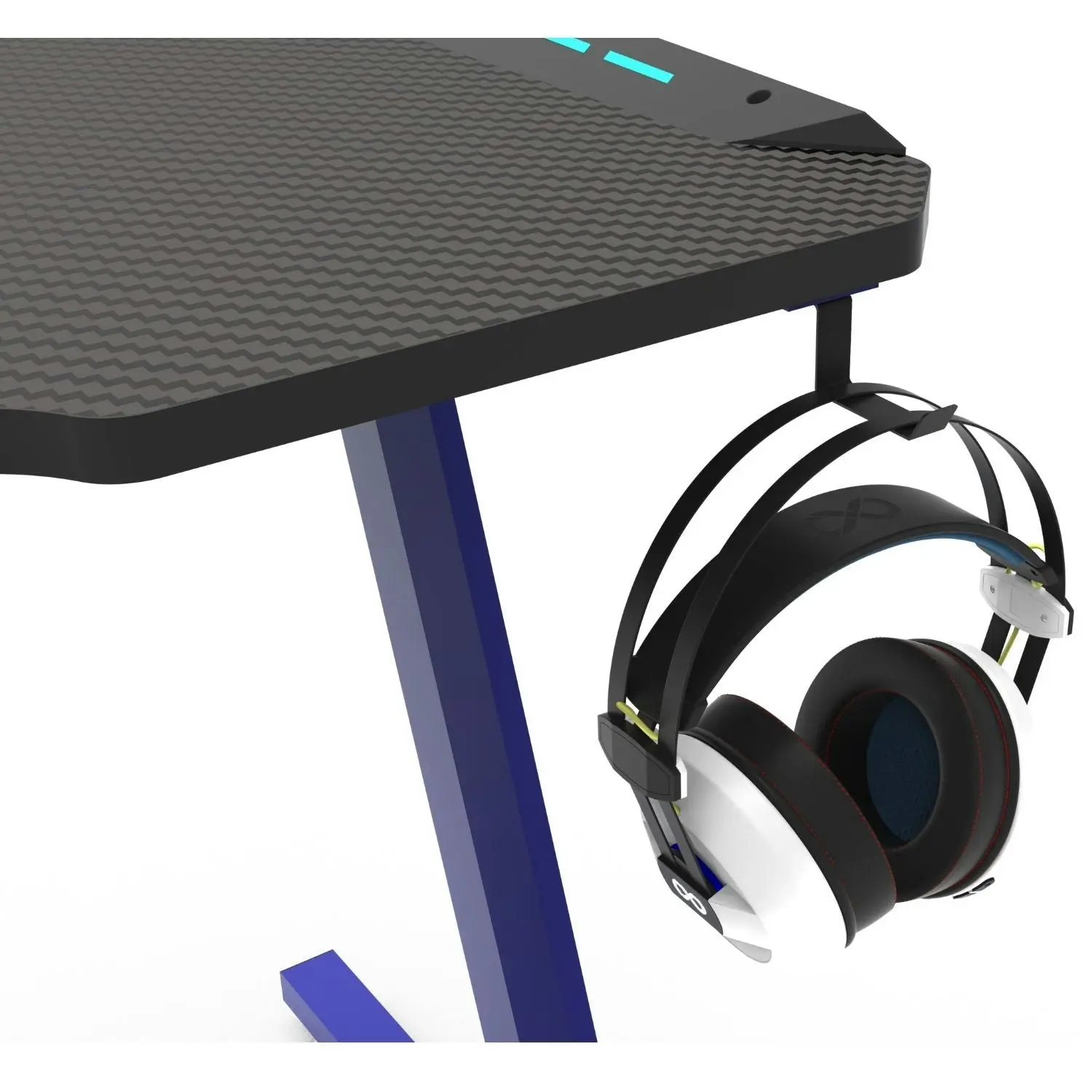 Ekkio Ergonomic Carbon Fibre Textured RGB Gaming Desk Z Shape Blue 140cm