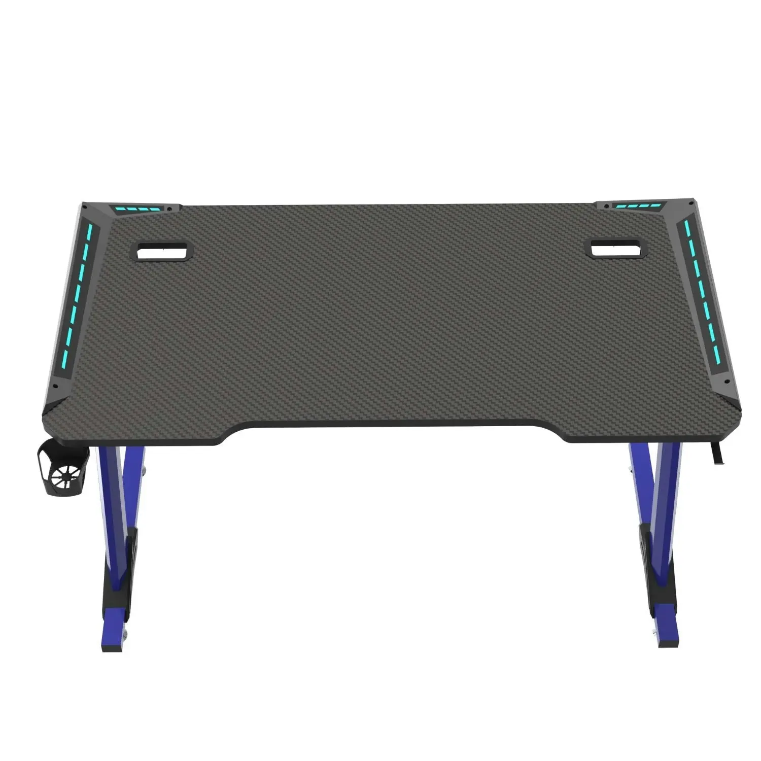 Ekkio Ergonomic Carbon Fibre Textured RGB Gaming Desk Z Shape Blue 140cm