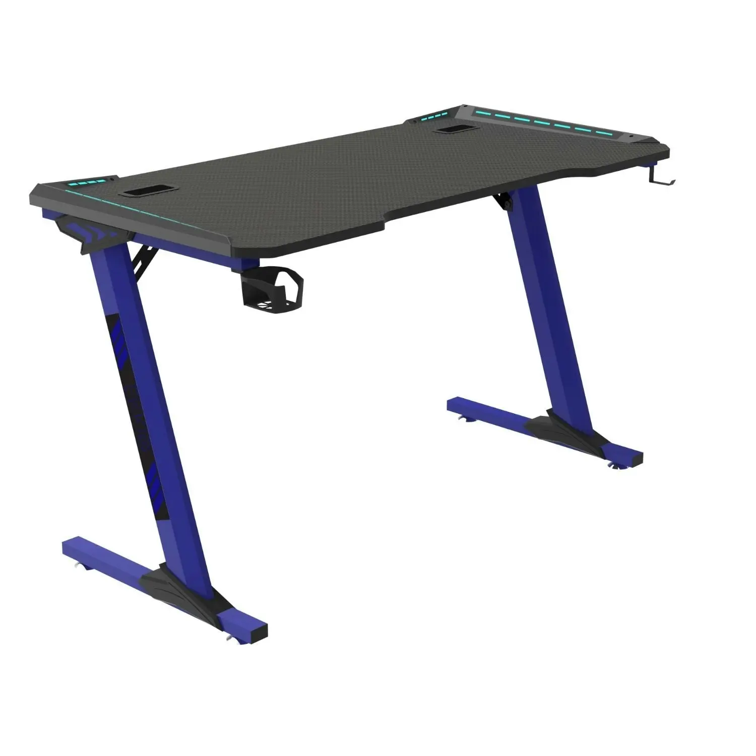 Ekkio Ergonomic Carbon Fibre Textured RGB Gaming Desk Z Shape Blue 140cm