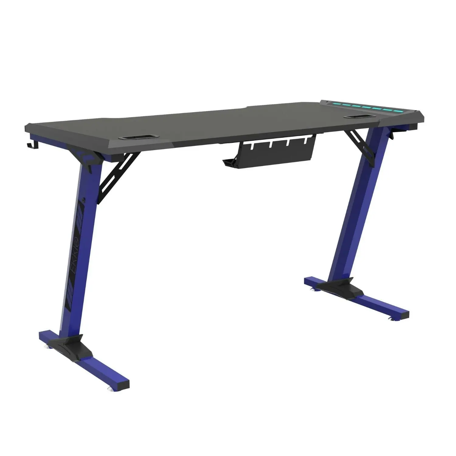 Ekkio Ergonomic Carbon Fibre Textured RGB Gaming Desk Z Shape Blue 140cm