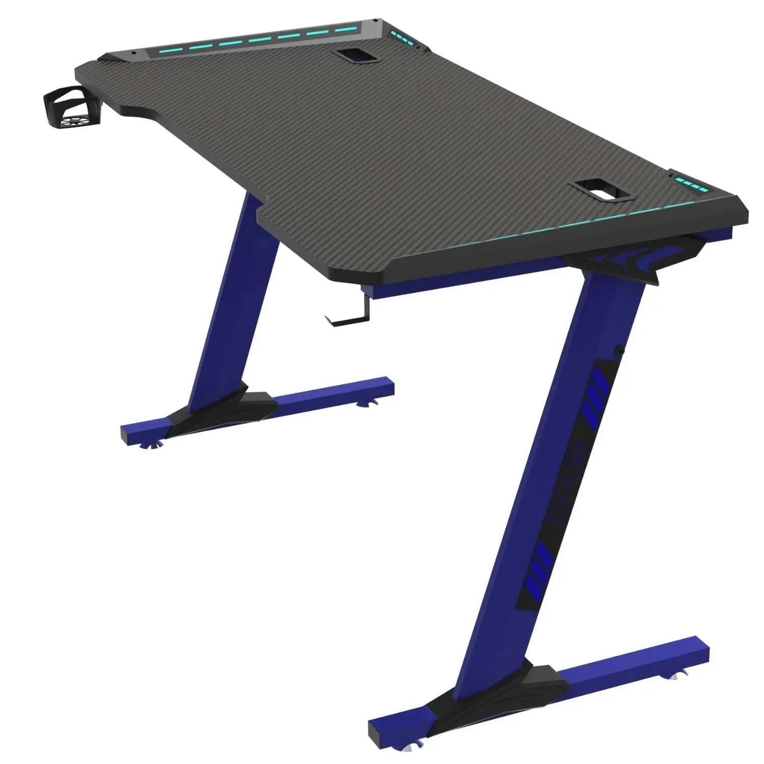 Ekkio Ergonomic Carbon Fibre Textured RGB Gaming Desk Z Shape Blue 140cm