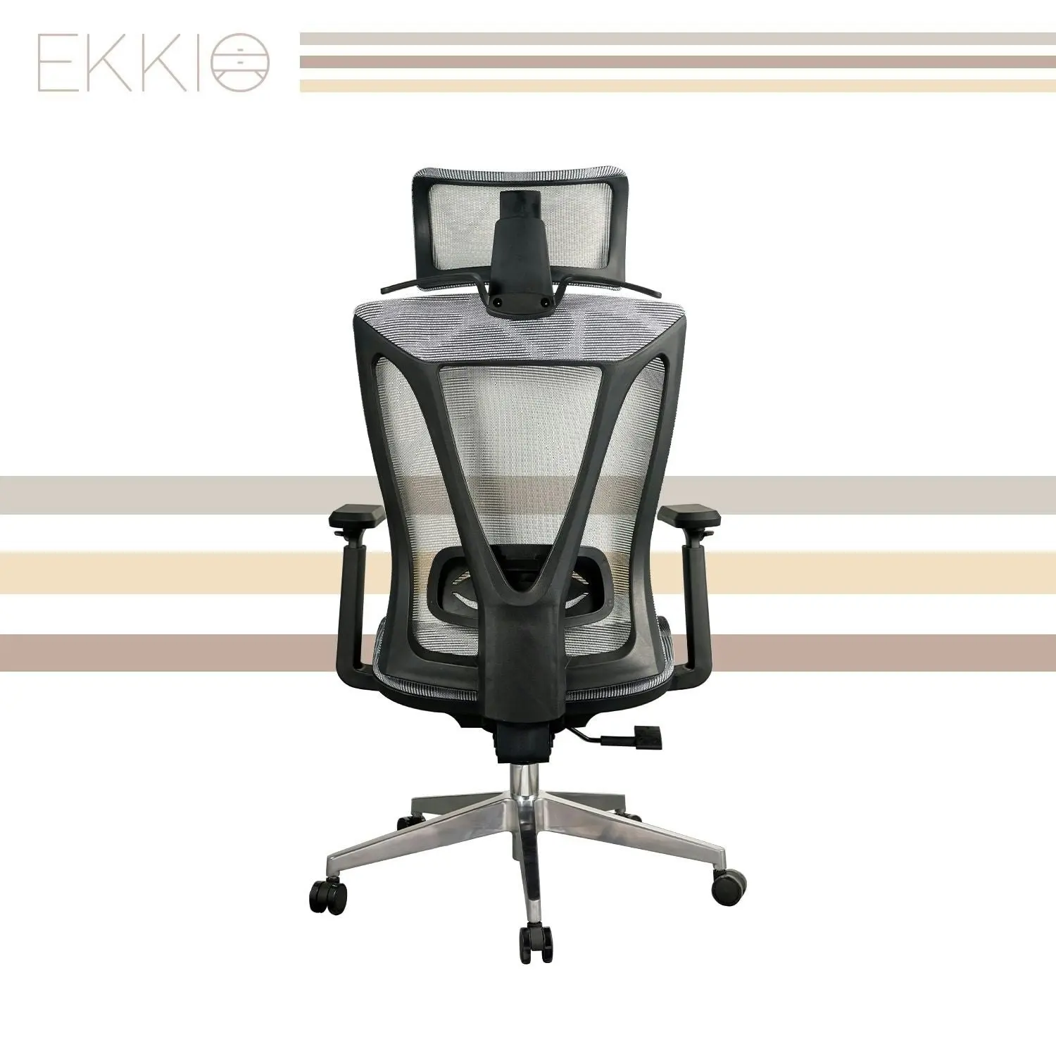 Ekkio Byron Ergonomic Office Chair w/ Wide Tall S-shaped Backrest Design - Silver