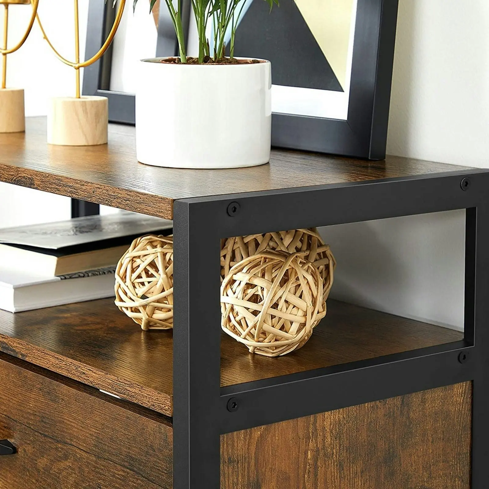 VASAGLE Shoe Cabinet 3 Tier with Shelf Rustic Brown and Black