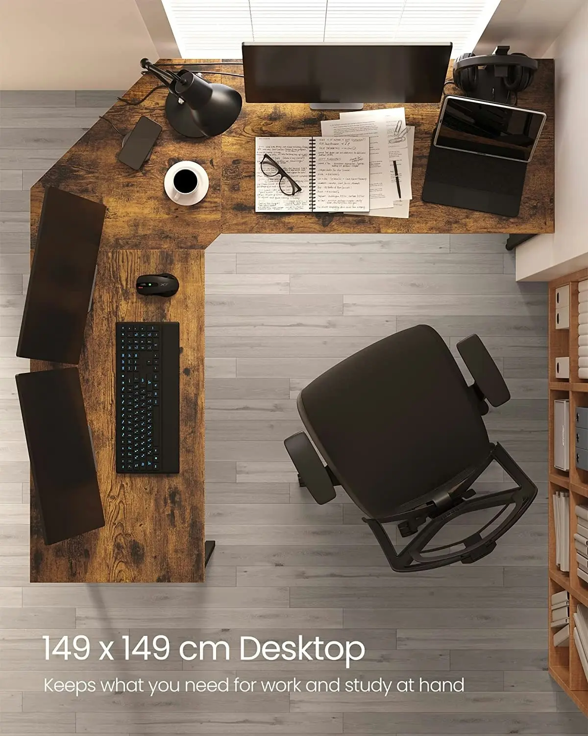 VASAGLE Computer Study Office Workstation Desk L Shaped Table - Rustic Brown