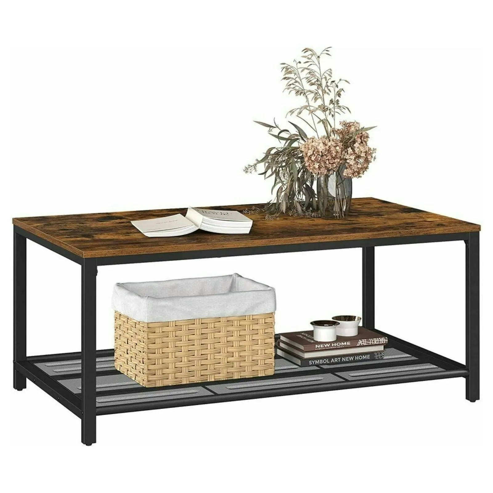 VASAGLE Storage Shelf Display Rectangular Coffee Table - Black/Brown