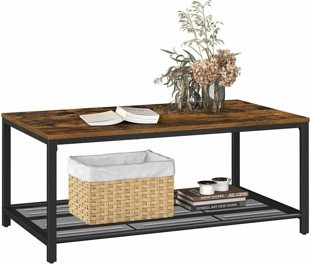 VASAGLE Storage Shelf Display Rectangular Coffee Table - Black/Brown