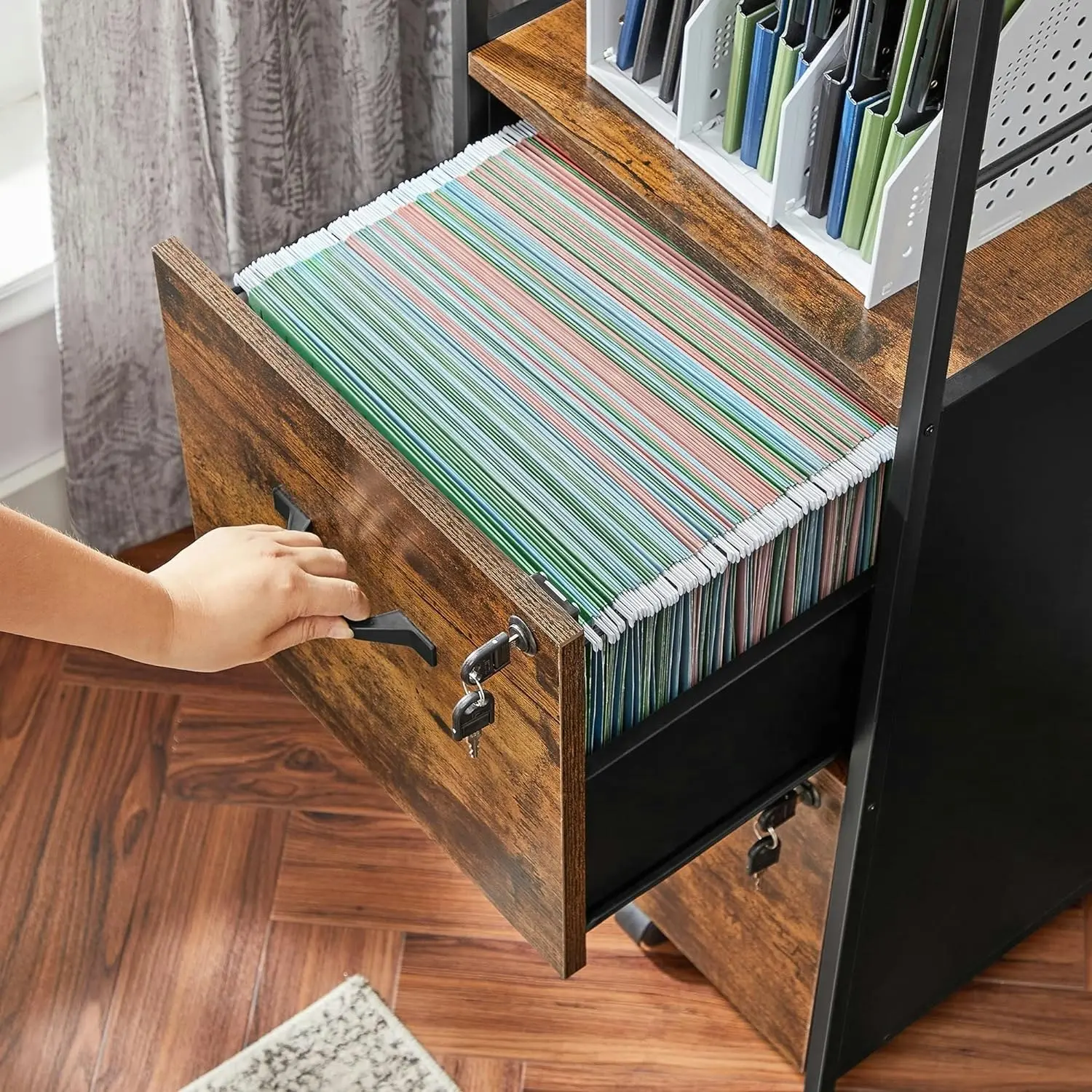 VASAGLE Office Storage Organiser with 2 Drawers Filing Cabinet - Rustic Brown