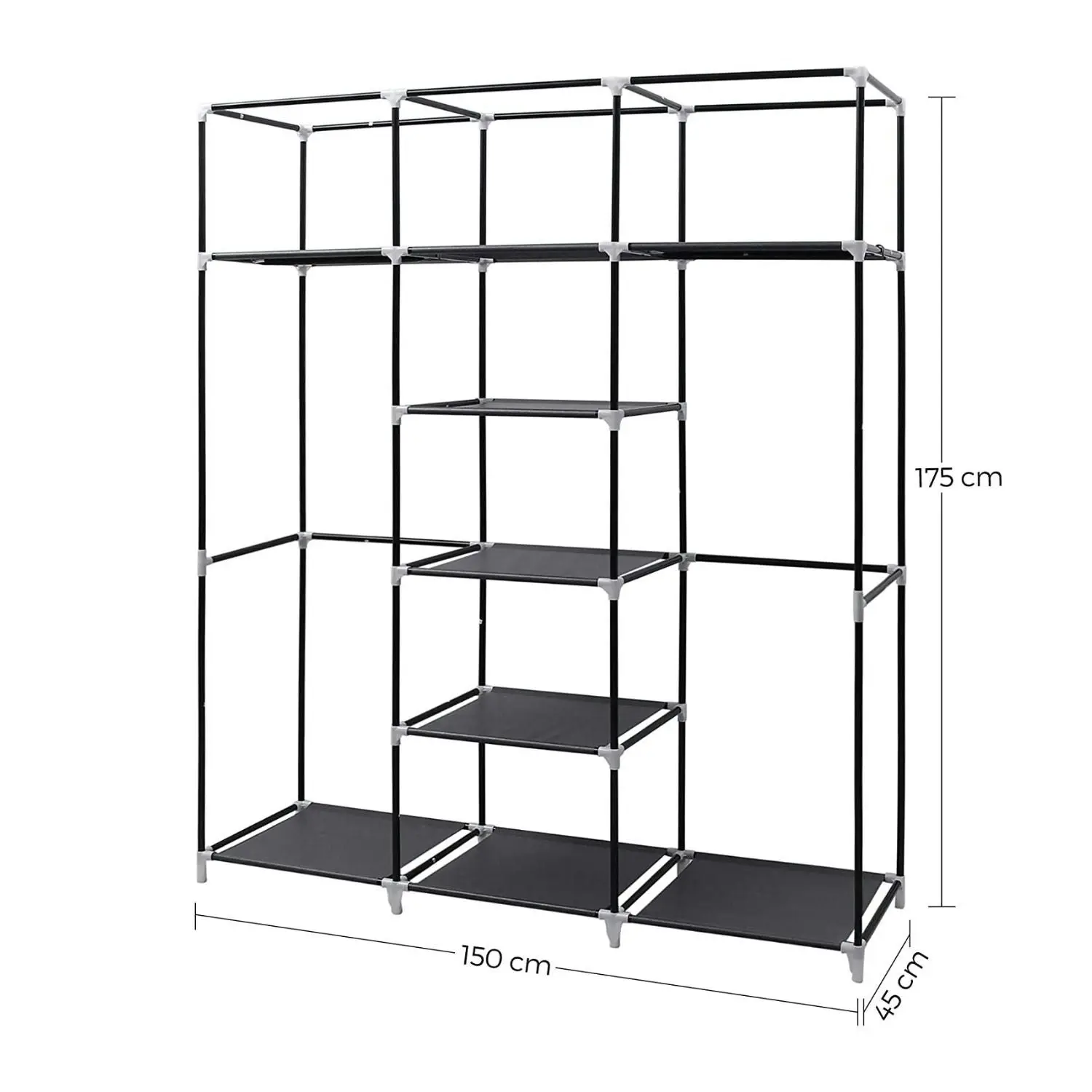 SONGMICS Portable Wardrobe Organizer with Hanging Rods - Foldable, Stable, Black