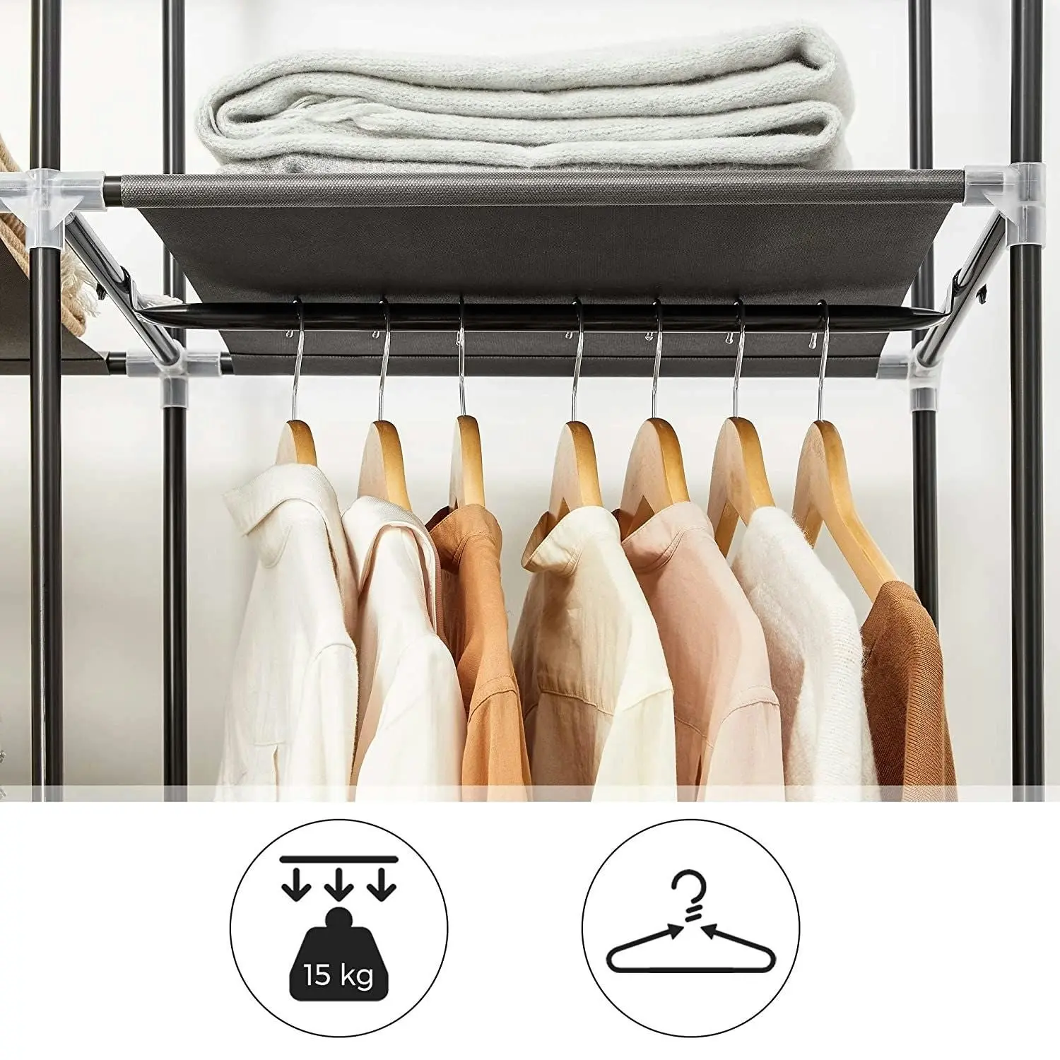 SONGMICS Portable Wardrobe Organizer with Hanging Rods - Foldable, Stable, Black