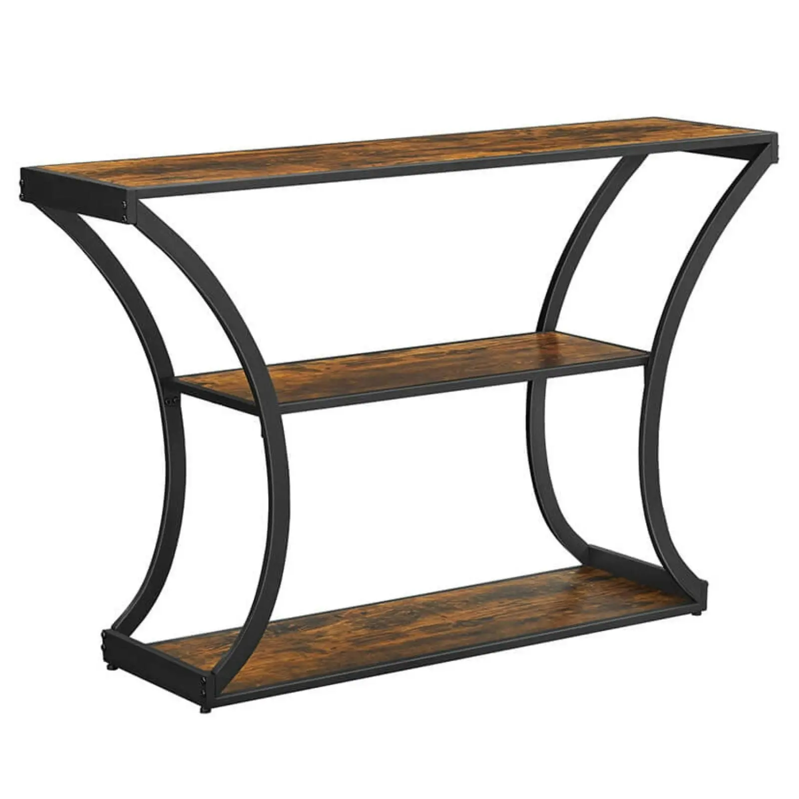 VASAGLE Entry Hall Display Shelf Storage with Curved Frame Console Table - Rustic Brown