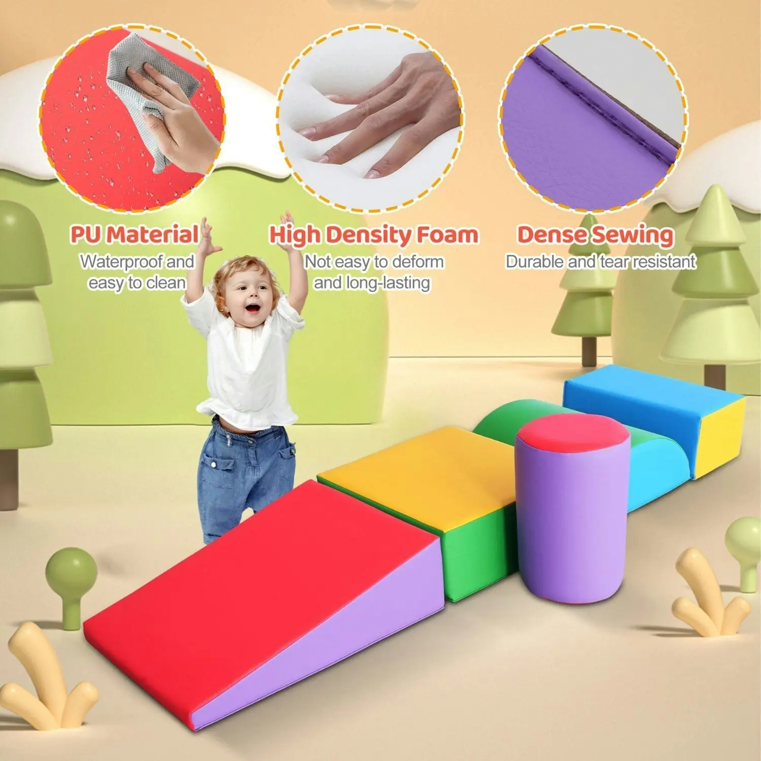 Gominimo 5PCS Soft Foam Blocks Indoor Climbing Playset for Babies and Kids