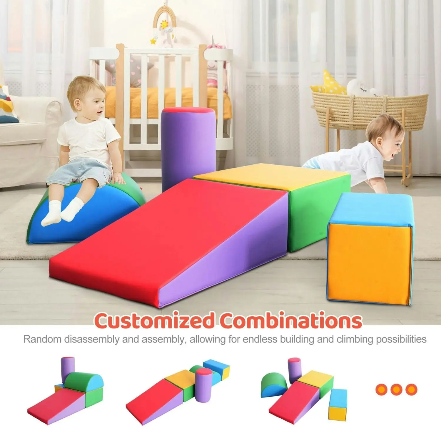 Gominimo 5PCS Soft Foam Blocks Indoor Climbing Playset for Babies and Kids