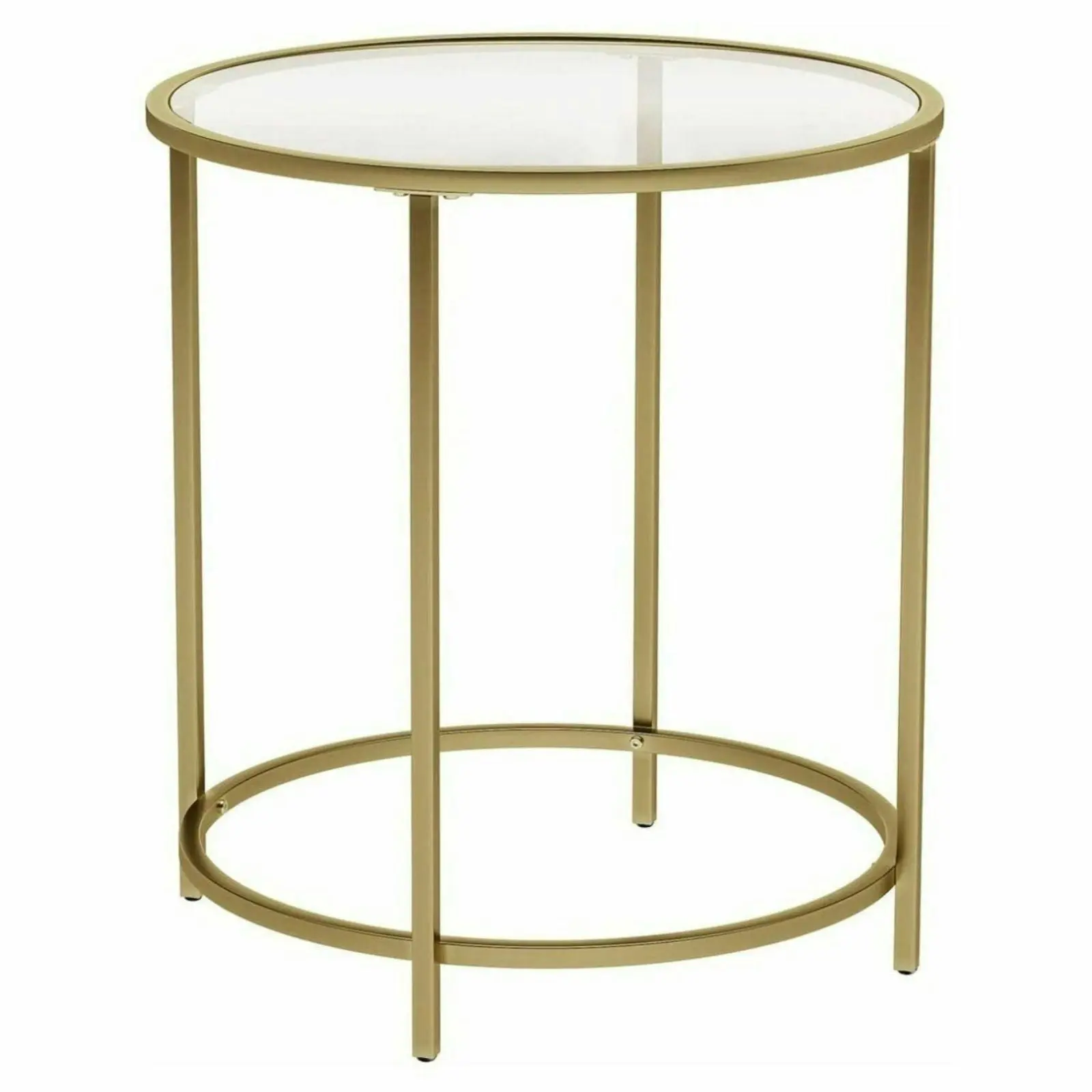 VASAGLE Tempered Glass Top Round Bedside Nightstand Side Coffee Table - Gold