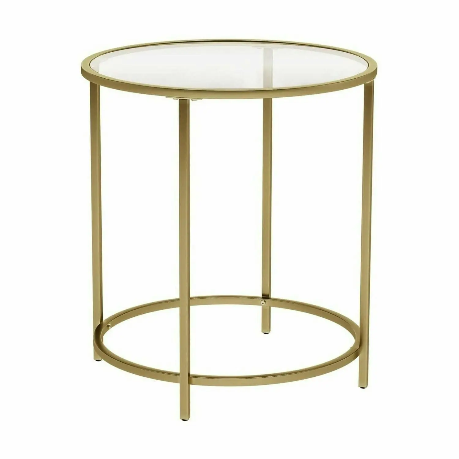 VASAGLE Tempered Glass Top Round Bedside Nightstand Side Coffee Table - Gold