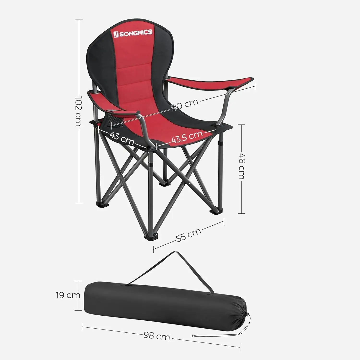 SONGMICS Beach Picnic Outdoor Fishing Portable Chairs Folding Camping Chair - Red