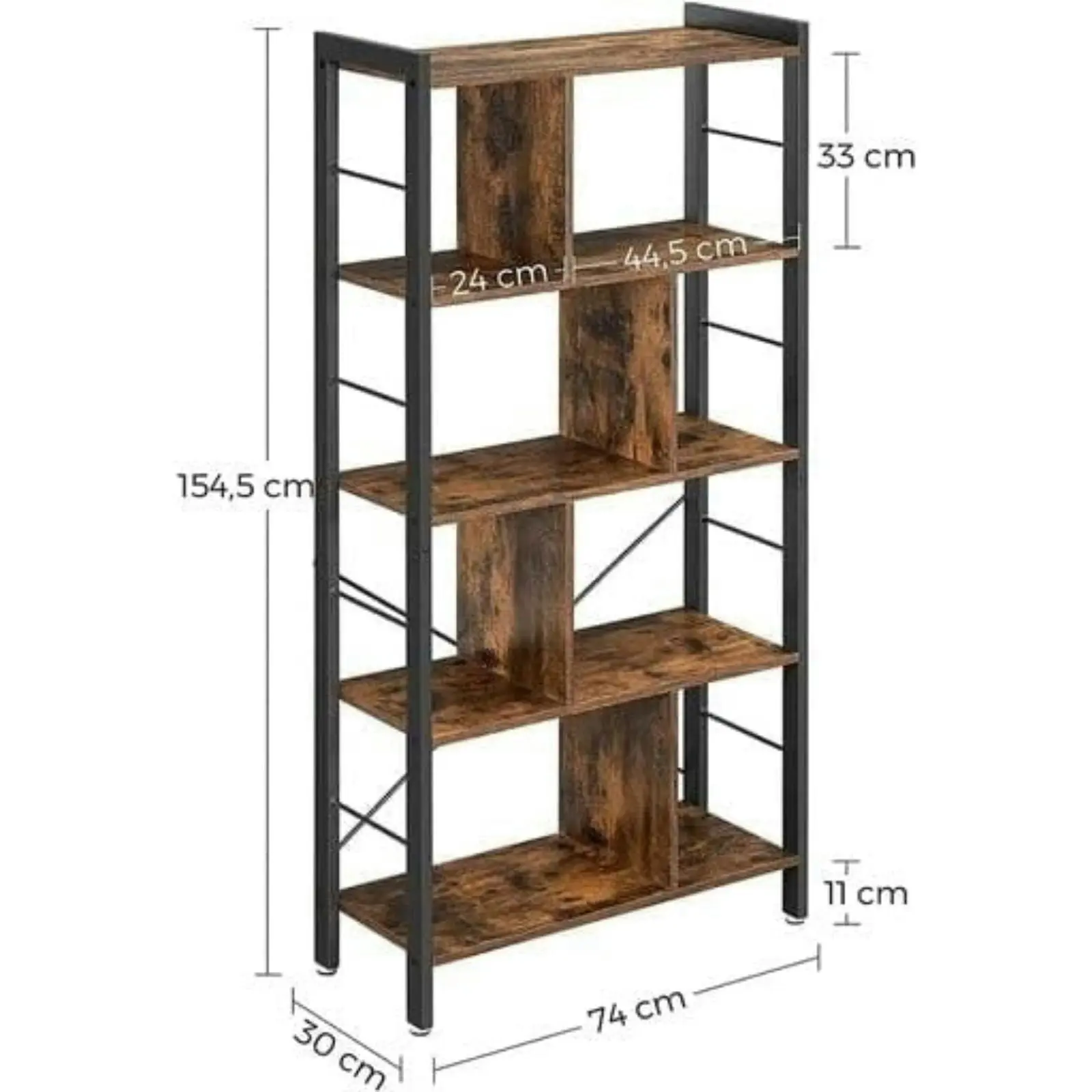 VASAGLE Sturdy Space Saving Bookshelf Rustic Brown And Black