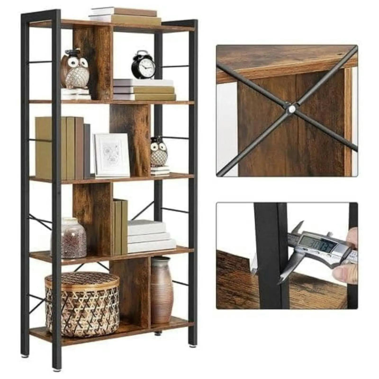 VASAGLE Sturdy Space Saving Bookshelf Rustic Brown And Black