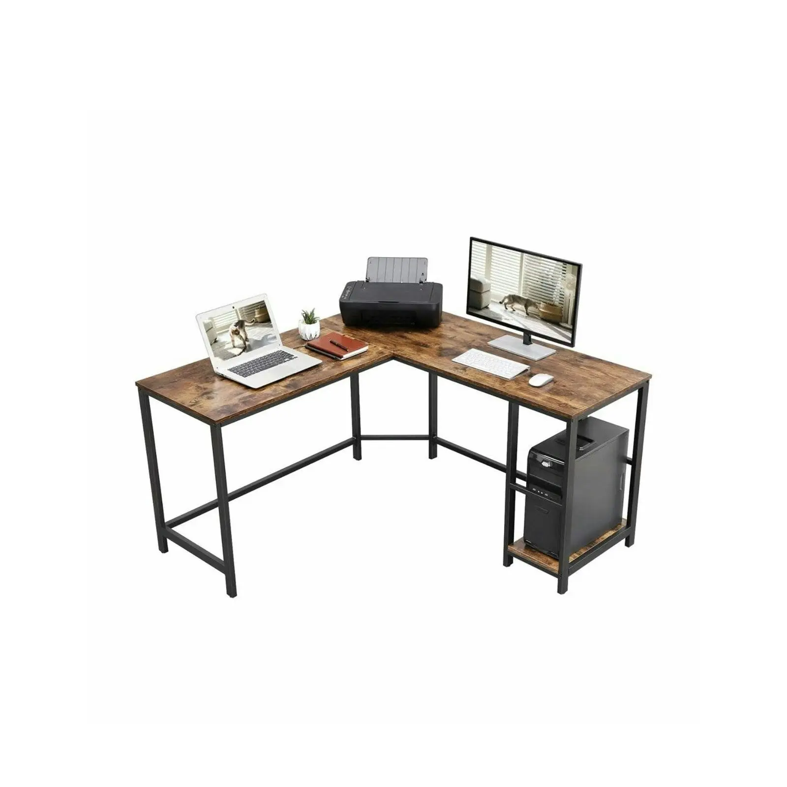 VASAGLE L-Shaped Computer Desk Rustic Brown and Black