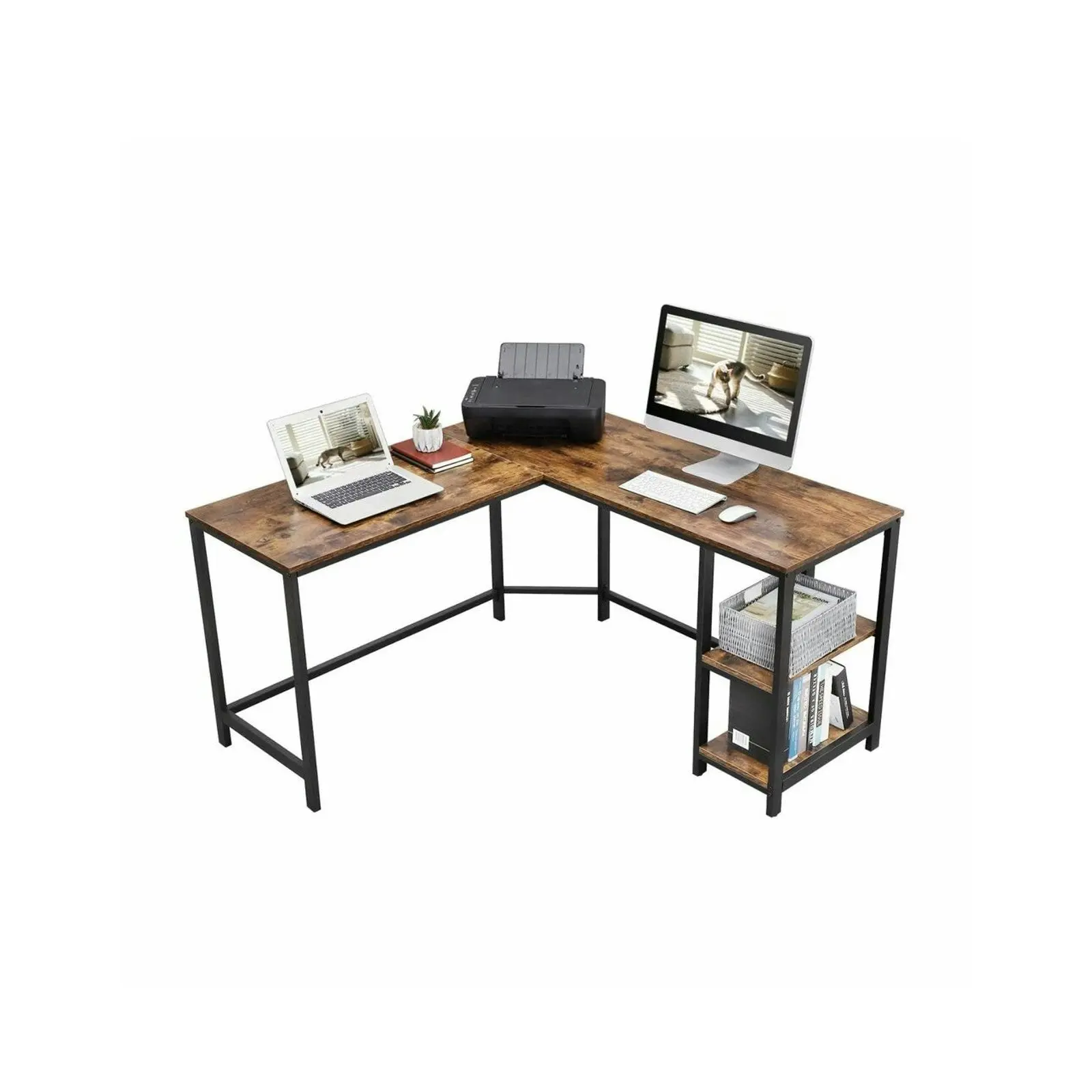 VASAGLE L-Shaped Computer Desk Rustic Brown and Black