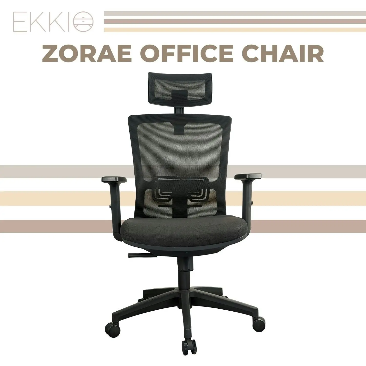 Ekkio Zorae Ergonomic Office Chair w/ Wide Tall S-shaped Backrest Design - Black