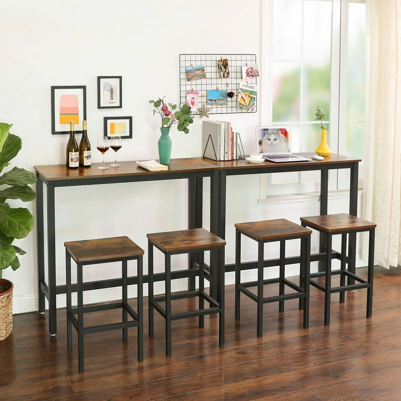 VASAGLE Industrial Kitchen Cafe Tall Desk Rectangular Bar Table - Rustic Brown