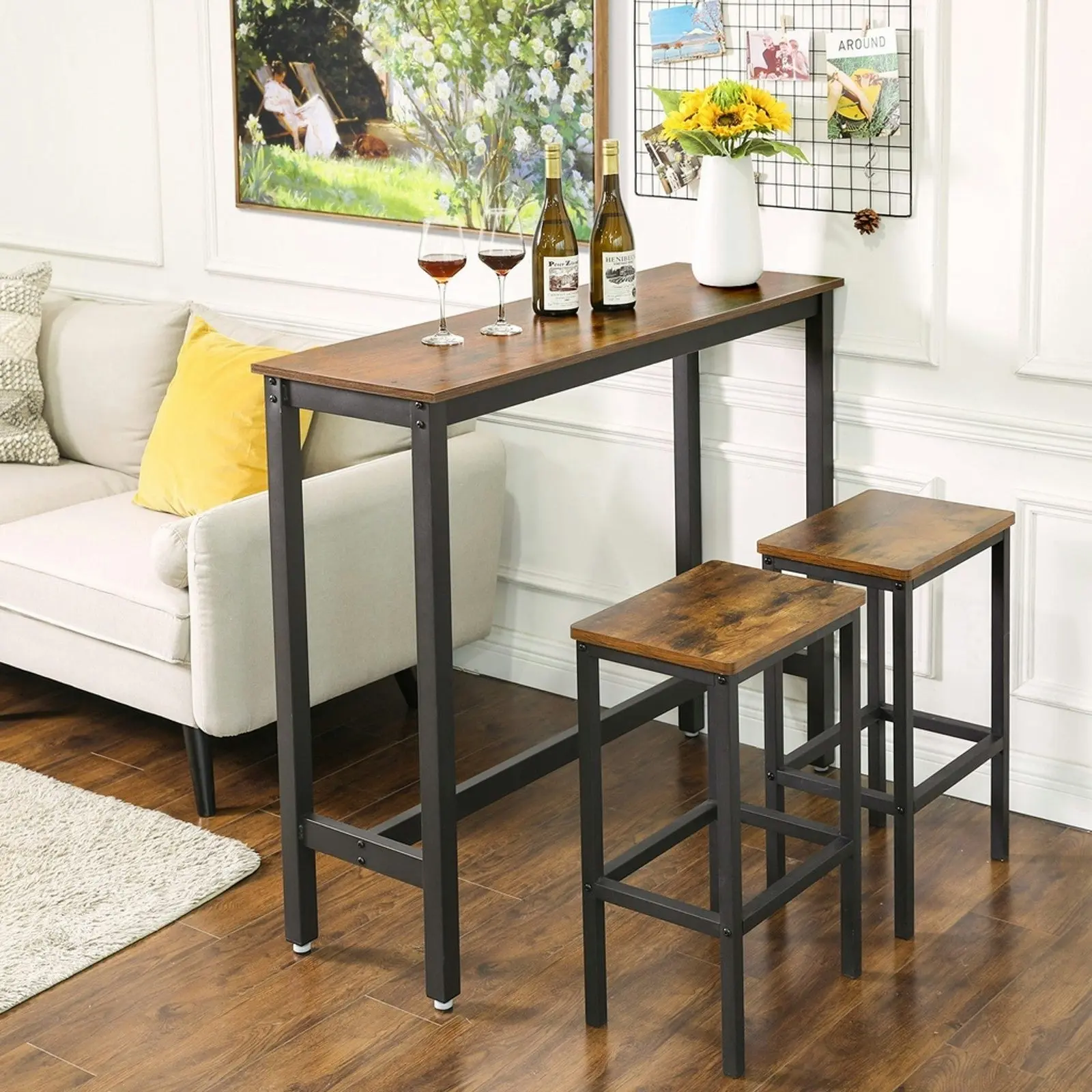 VASAGLE Industrial Kitchen Cafe Tall Desk Rectangular Bar Table - Rustic Brown