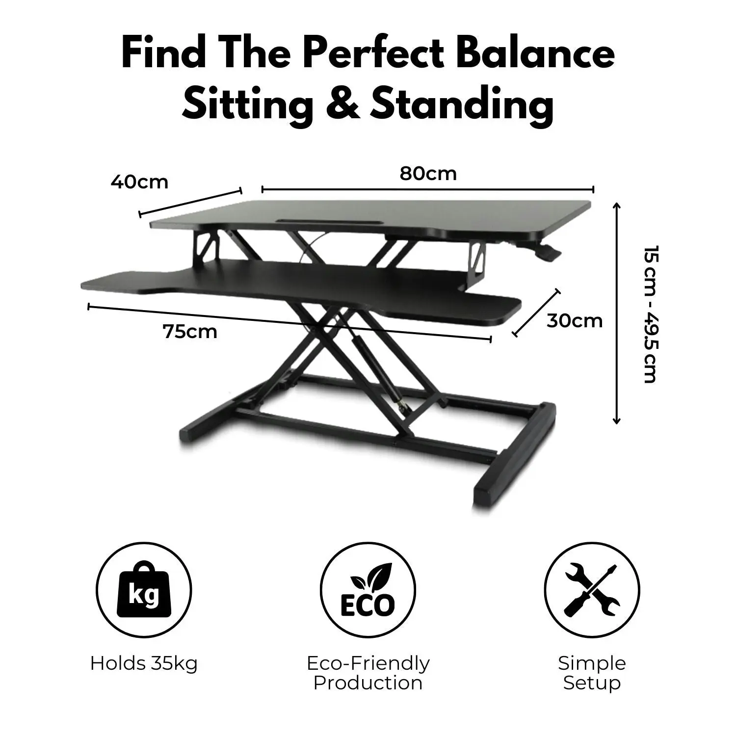 Ekkio Standing Desk Riser Height Adjustable Stand Up Sit Computer Laptop