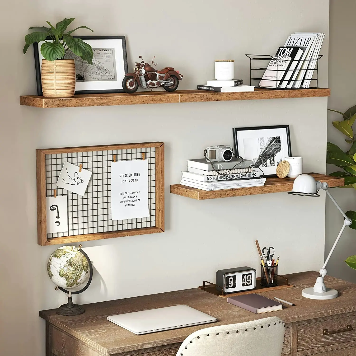 VASAGLE Wall Mounted Display Shelves Rack Storage Floating Shelf - Rustic Brown