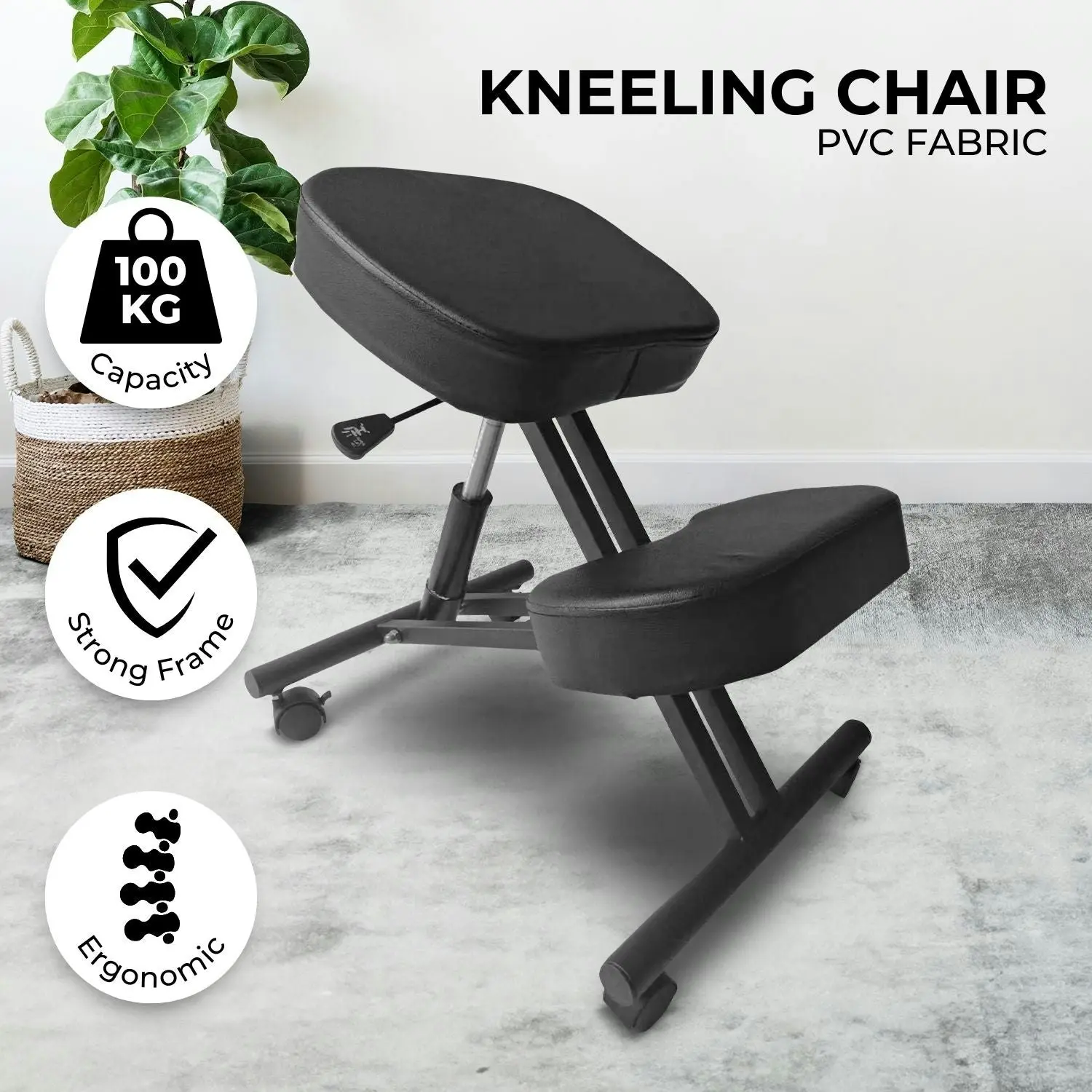 Ekkio Adjustable Ergonomic Kneeling Chair Stretch Stress Knee Office Seat Black