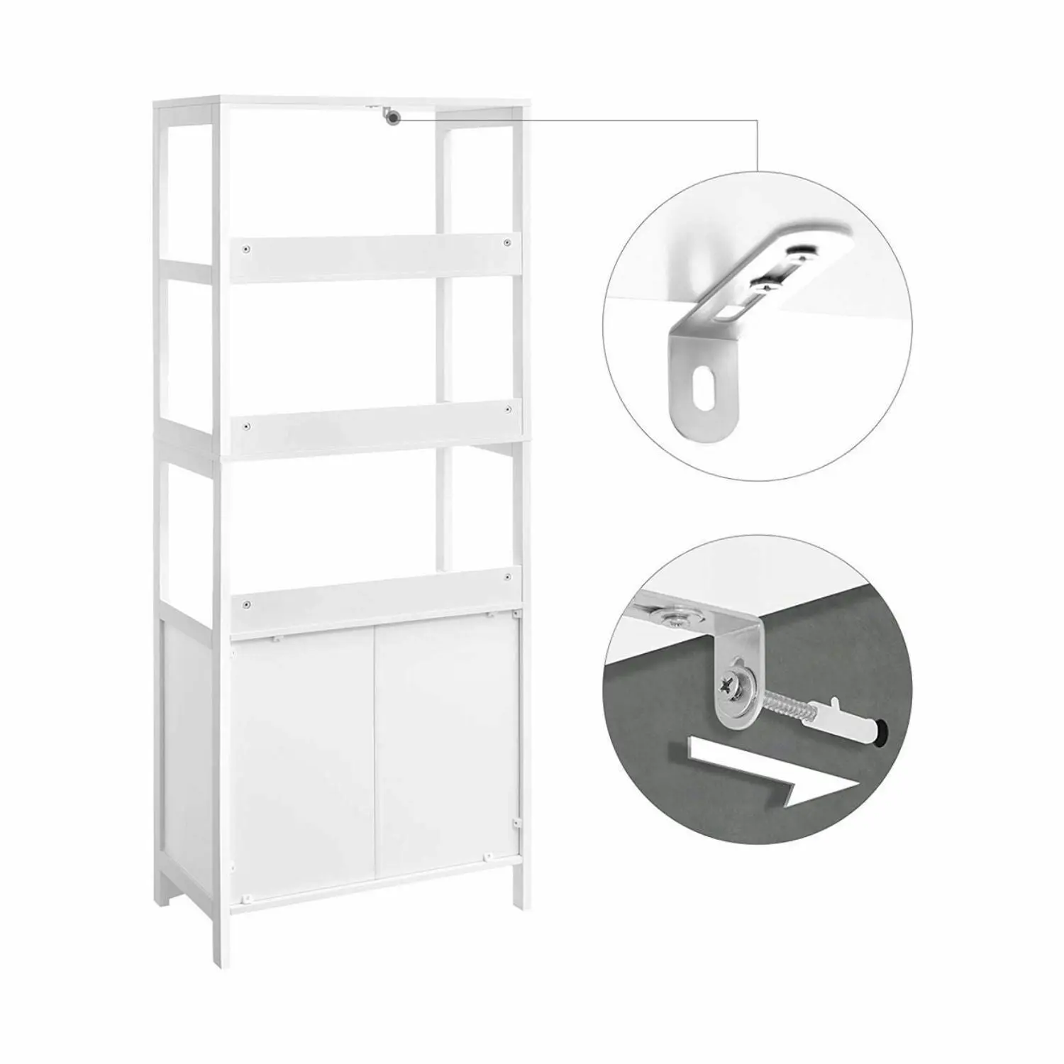 VASAGLE Bathroom Living Room Kitchen Storage Shelves Floor Cabinet - White