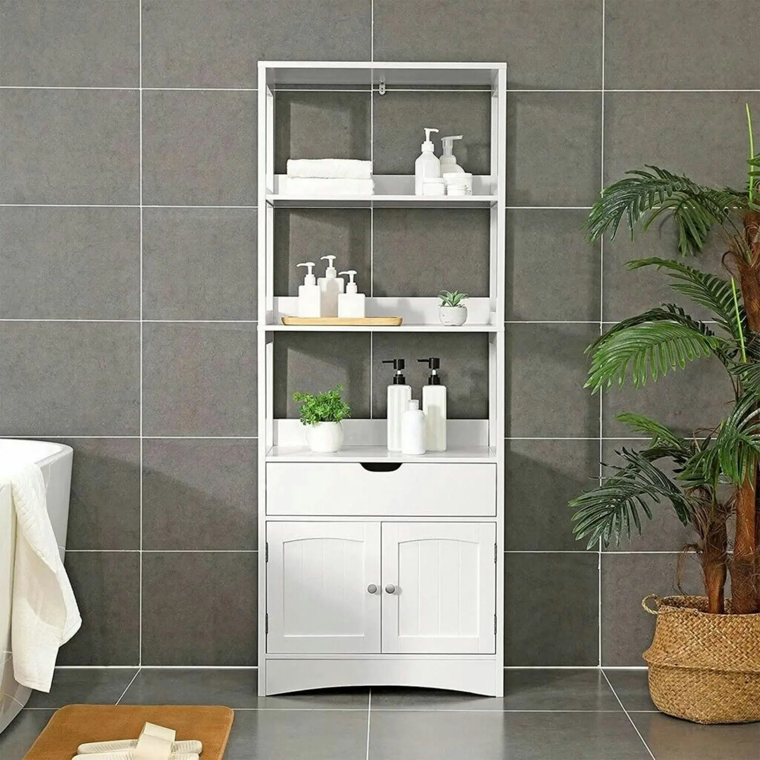 VASAGLE Bathroom Living Room Kitchen Storage Shelves Floor Cabinet - White