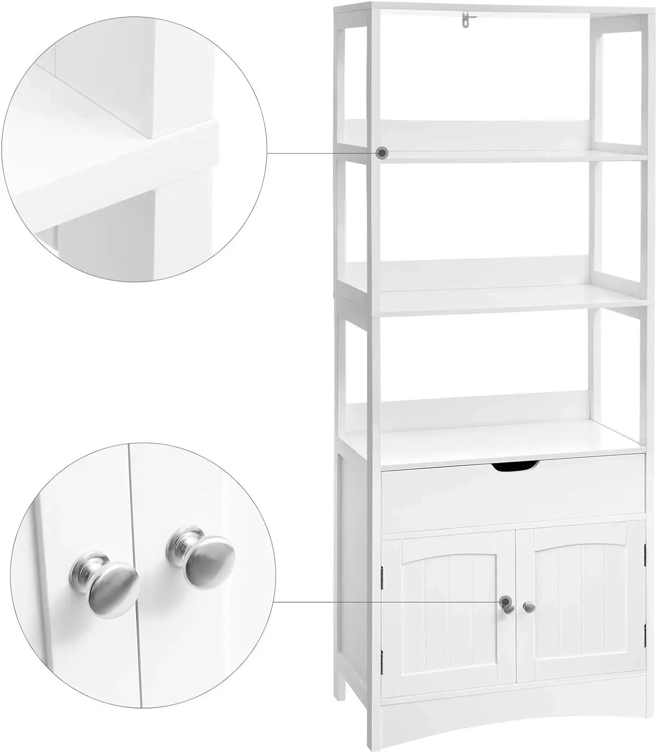 VASAGLE Bathroom Living Room Kitchen Storage Shelves Floor Cabinet - White