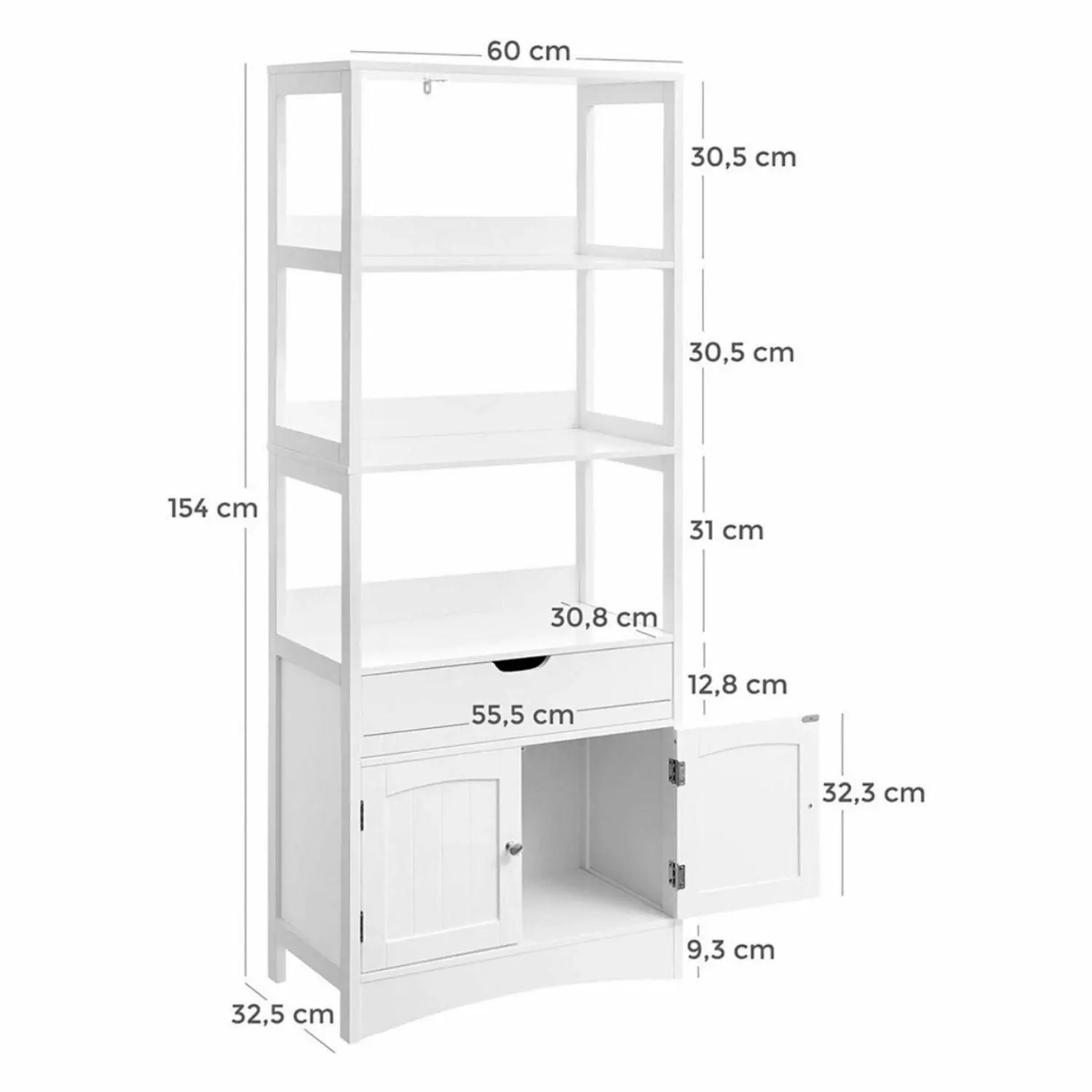 VASAGLE Bathroom Living Room Kitchen Storage Shelves Floor Cabinet - White