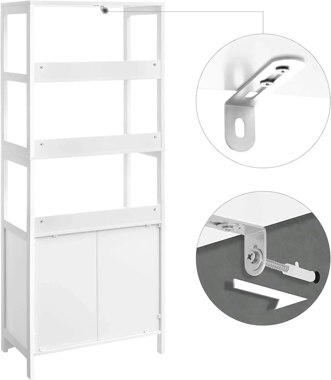 VASAGLE Bathroom Living Room Kitchen Storage Shelves Floor Cabinet - White