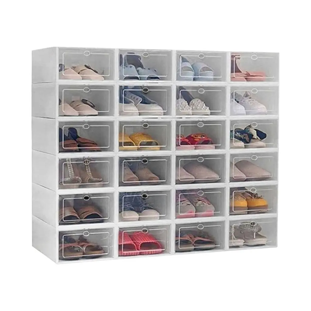 24pcs Gominimo Foldable Stackable Plastic Storage Shoe Boxes - White