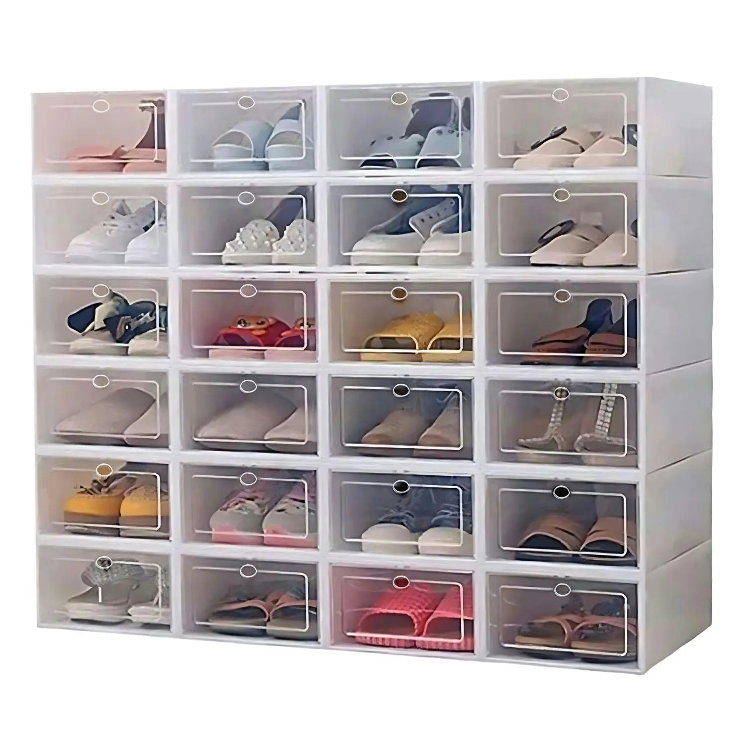 24pcs Gominimo Foldable Stackable Plastic Storage Shoe Boxes - White