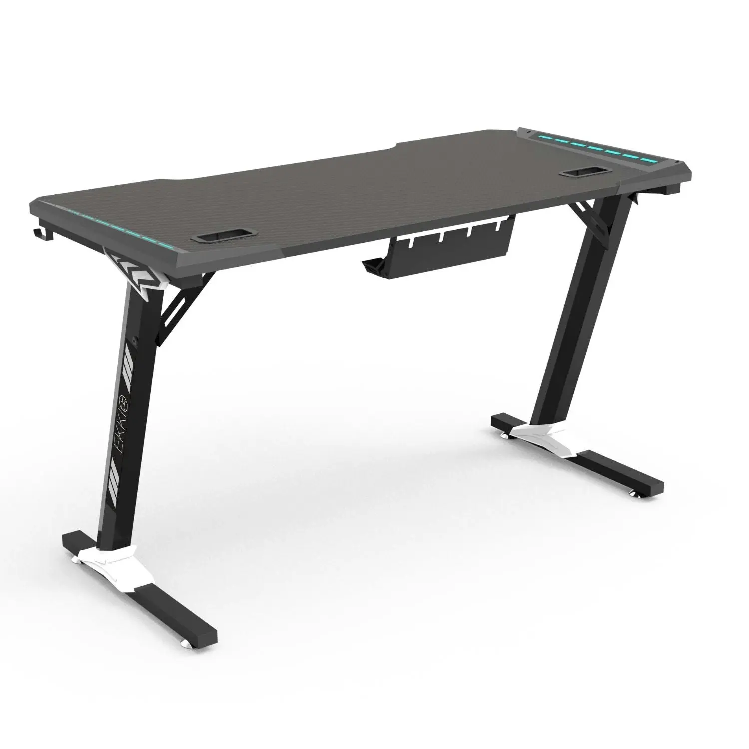 Ekkio 120cm Office Home Z Shape RGB Gaming Table Computer Desk - Black