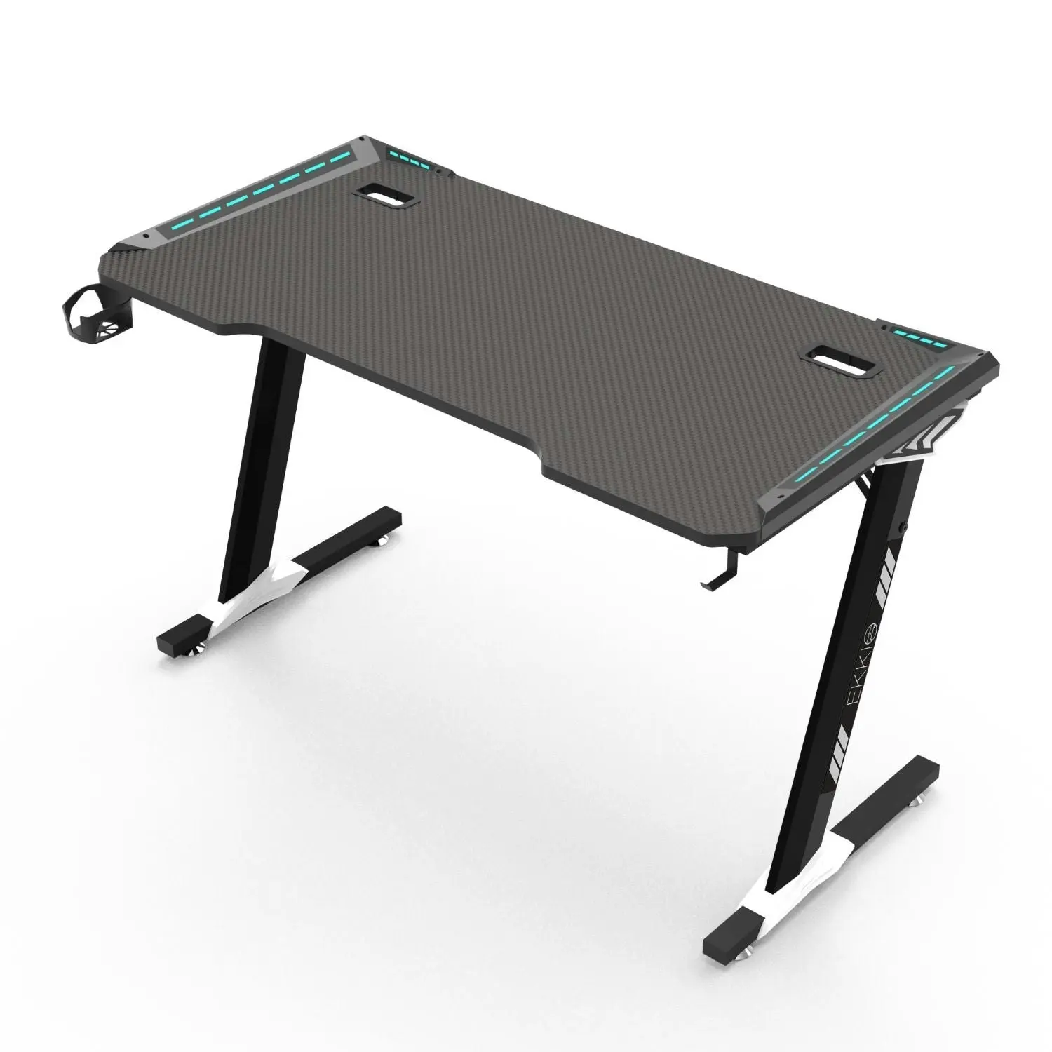 Ekkio 120cm Office Home Z Shape RGB Gaming Table Computer Desk - Black