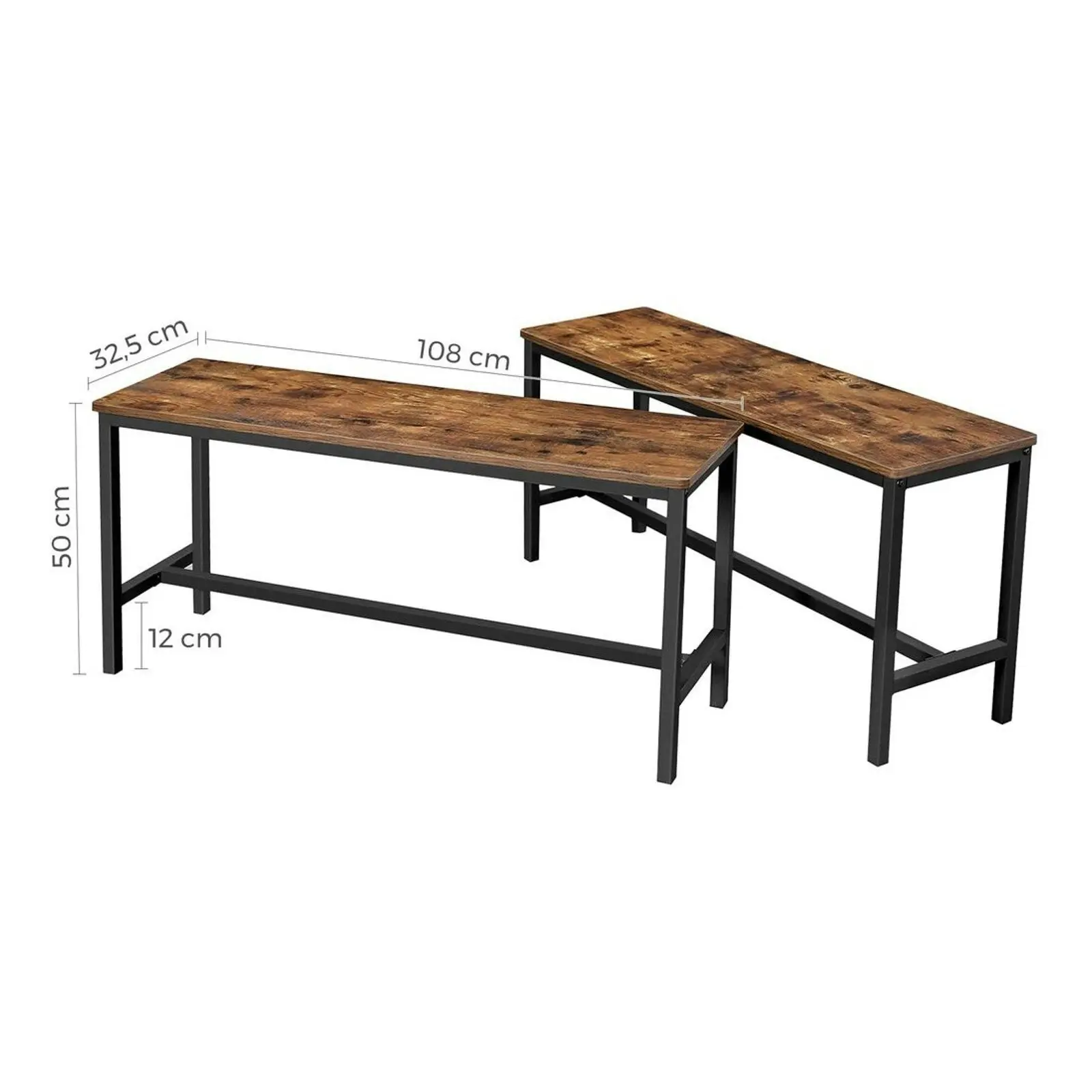 VASAGLE Set of 2 Industrial Style Rustic Brown Table Benches with Durable Metal Frame