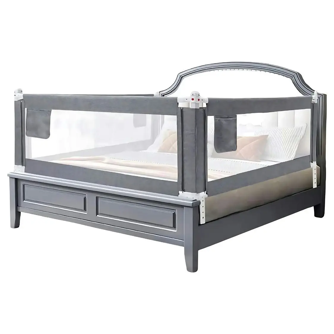 Gominimo Height Adjustable 98cm Queen Size Baby Toddler Safety Rail Bed Guardrail - Grey