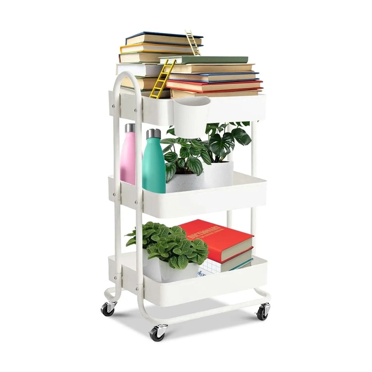 Ekkio 3 Tier Multipurpose Steel Frame Kitchen Storage Rack Organiser Trolley Cart - White