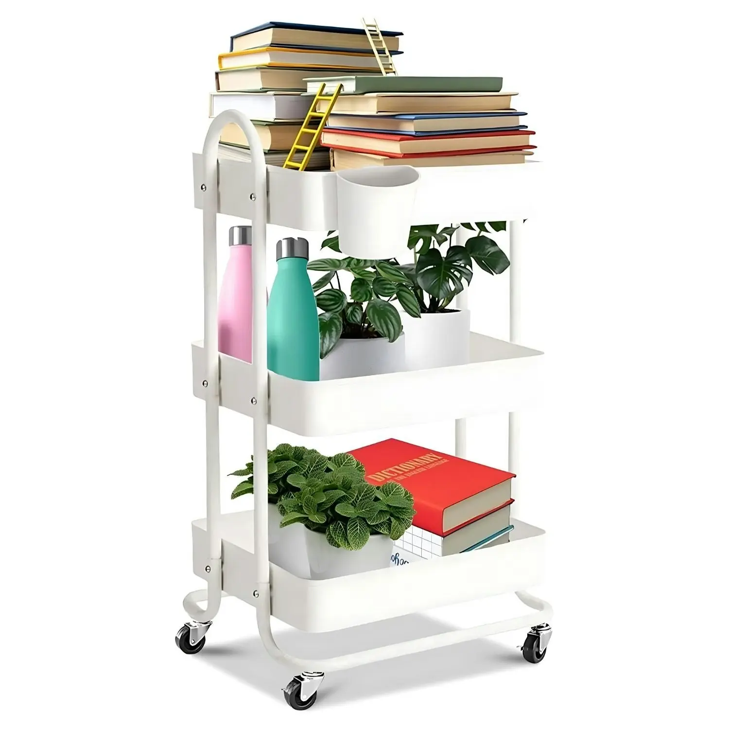 Ekkio 3 Tier Multipurpose Steel Frame Kitchen Storage Rack Organiser Trolley Cart - White