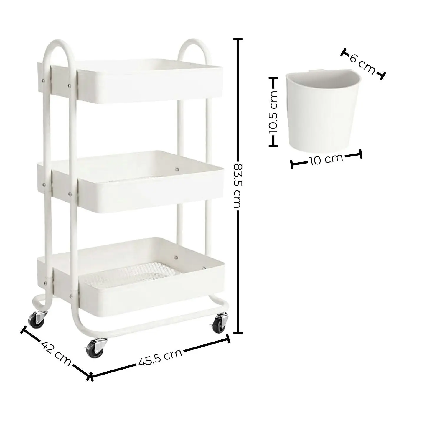 Ekkio 3 Tier Multipurpose Steel Frame Kitchen Storage Rack Organiser Trolley Cart - White