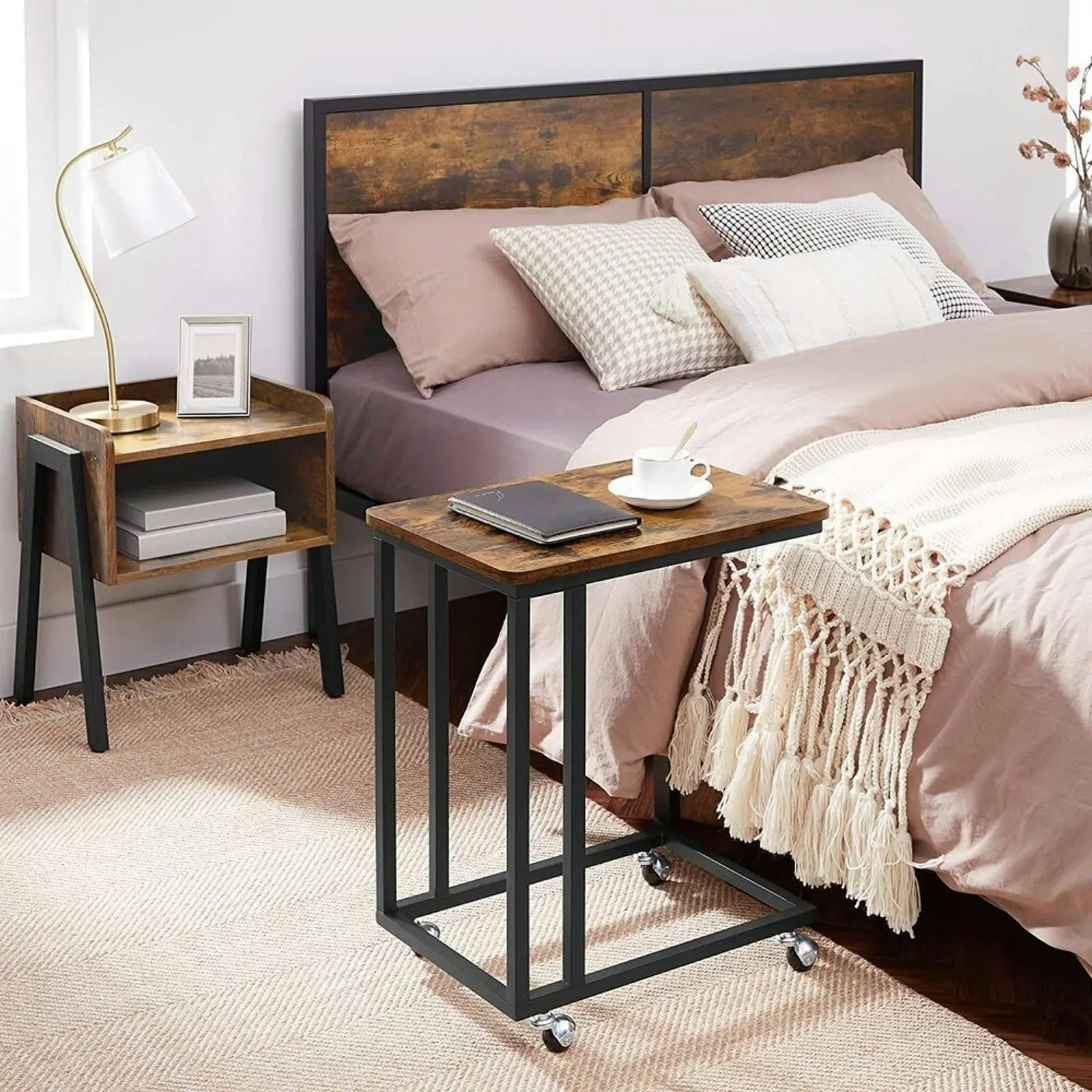 VASAGLE Shaped Side Table C - Bedside Nightstand Overbed Laptop Desk