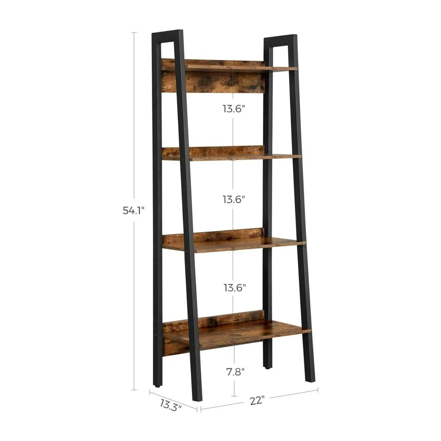 VASAGLE 4 Tier Bookcase Display Shelves Stand Ladder Bookshelf - Rustic Brown