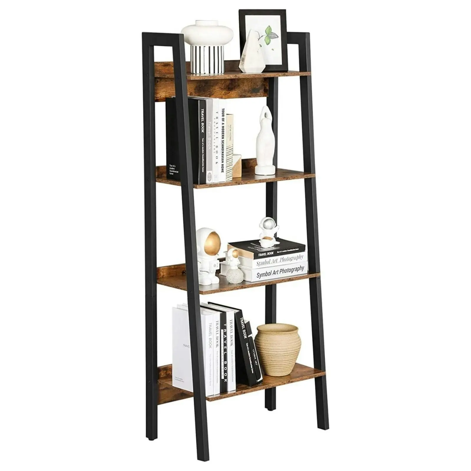 VASAGLE 4 Tier Bookcase Display Shelves Stand Ladder Bookshelf - Rustic Brown